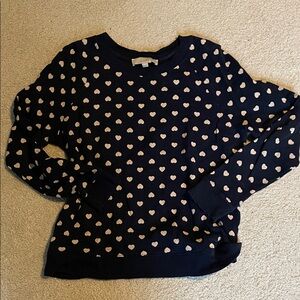 LOFT Dark Blue Sweater with Cream Heart Pattern